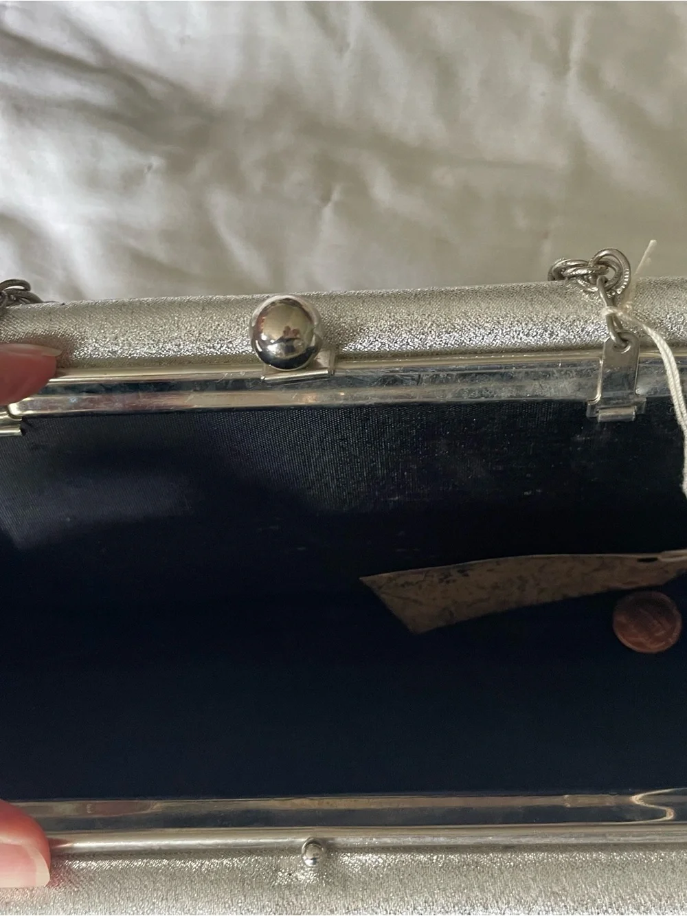 Hand-Painted Vintage Silver Peacock Feather Chain-Handle Clutch